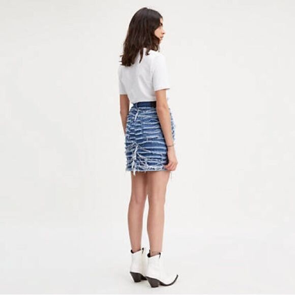 Levi’s Made & Crafted SS19 Premium High-Waist Denim Skirt w Fringe Medium Wash 6 - Picture 13 of 16